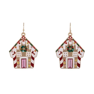 Thumbnail 1: Brighten the Season Christmas Gingerbread House Drop Earrings 