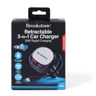 Thumbnail 1: Brookstone 35W Retractable 3-in-1 Car Charger 