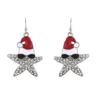 Thumbnail 1: Brighten the Season Christmas Starfish Santa Drop Earrings 