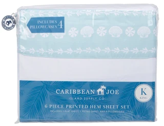 Thumbnail 1: Caribbean Joe 6 Pc King Nautical Print Hem Sheet Set  