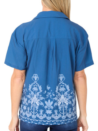 Thumbnail 2: REEL LEGENDS Women's Short Sleeve Coastal Border Button Down Top 