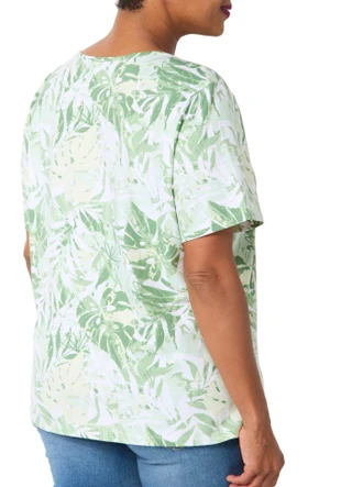 Thumbnail 2: Coral Bay Plus Henley Toggle Grommet Mosteras Frond Print Tee 