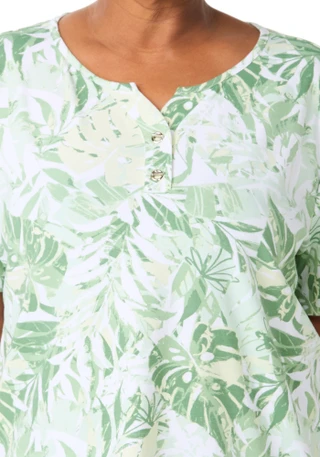Thumbnail 3: Coral Bay Plus Henley Toggle Grommet Mosteras Frond Print Tee 