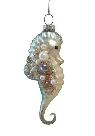 Thumbnail 1: Magical Season Glass Beaded Blue Seahorse Ornament 