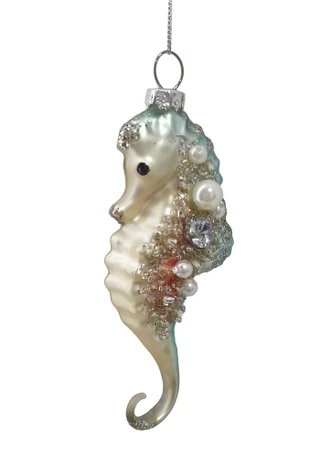 Thumbnail 2: Magical Season Glass Beaded Blue Seahorse Ornament 