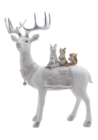 Thumbnail 1: Magical Season 18.5" White Embroidered Pinecone Standing Deer  