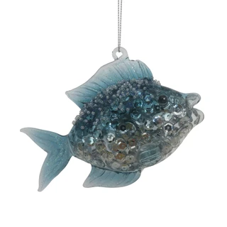 Thumbnail 1: Magical Season Aqua Glitter Fish Glass Ornament 