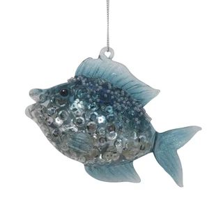 Thumbnail 2: Magical Season Aqua Glitter Fish Glass Ornament 