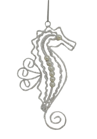 Thumbnail 1: Magical Season White Wire Beaded Seahorse Ornament 