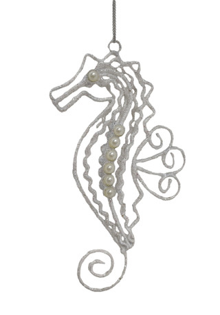 Thumbnail 2: Magical Season White Wire Beaded Seahorse Ornament 