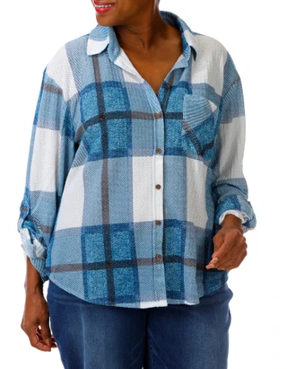Thumbnail 1: Love Potion Women's Plaid Print Button Down Top  