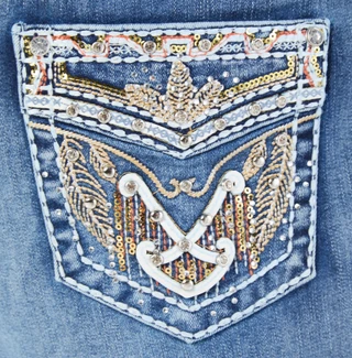 Thumbnail 2: Shiloh Sky Women's Waist Foliage Bling Back Jeans 