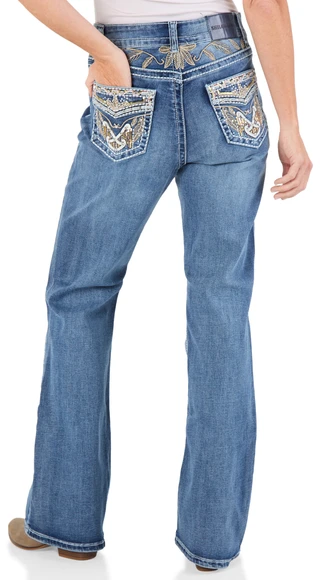 Thumbnail 3: Shiloh Sky Women's Waist Foliage Bling Back Jeans 