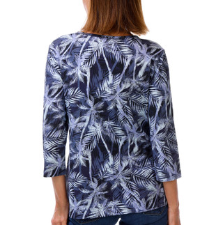 Thumbnail 2: Coral Bay Plus 3/4 Sleeve Tropical Palm Print Henley Top 