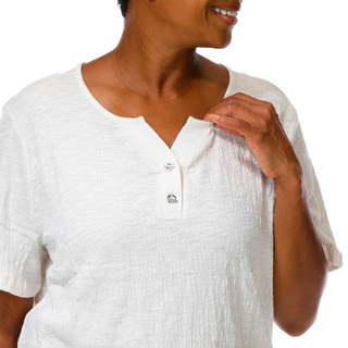 Thumbnail 2: Coral Bay Plus Short Sleeve Textured Henley Neck Top 