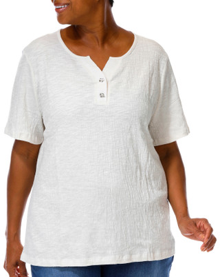 Thumbnail 1: Coral Bay Plus Short Sleeve Textured Henley Neck Top 
