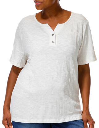 Thumbnail 4: Coral Bay Plus Short Sleeve Textured Henley Neck Top 