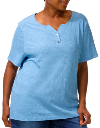 Thumbnail 4: Coral Bay Plus Short Sleeve Textured Henley Neck Top 