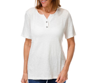 Thumbnail 1: Coral Bay Plus Short Sleeve Textured Henley Neck Top 