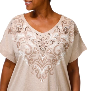 Thumbnail 2: Coral Bay Plush Short Sleeve Embellished Floral V-Neck Top 