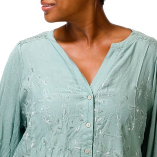 Thumbnail 2: Democracy Plus 3/4 Sleeve Floral Embroidered Button Down Top 