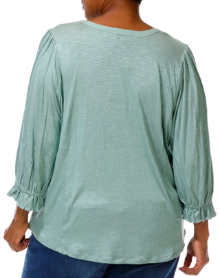 Thumbnail 4: Democracy Plus 3/4 Sleeve Floral Embroidered Button Down Top 