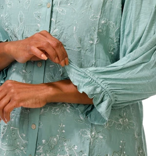 Thumbnail 5: Democracy Plus 3/4 Sleeve Floral Embroidered Button Down Top 