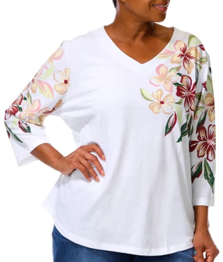 Thumbnail 3: Coral Bay Plus 3/4 Sleeve Floral Print V-Neck Top 