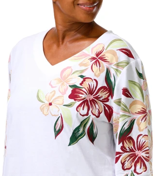 Thumbnail 4: Coral Bay Plus 3/4 Sleeve Floral Print V-Neck Top 