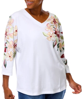 Thumbnail 5: Coral Bay Plus 3/4 Sleeve Floral Print V-Neck Top 
