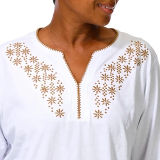 Thumbnail 5: Coral Bay Plus 3/4 Sleeve Decorative Stitch Split Neck Top 