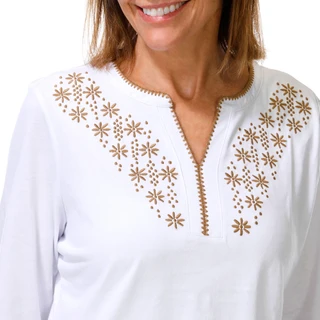 Thumbnail 2: Coral Bay Plus 3/4 Sleeve Decorative Stitch Split Neck Top 