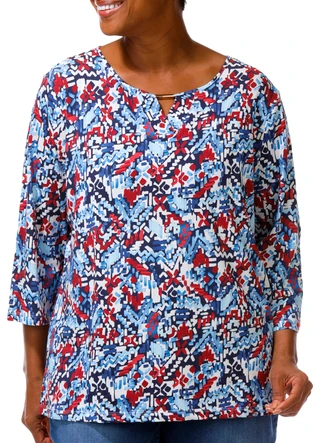 Thumbnail 1: Coral Bay Plus 3/4 Sleeve Print Top 