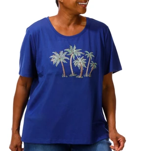 Thumbnail 1: Coral Bay Plus Short Sleeve Embellished Palm Tree Top 