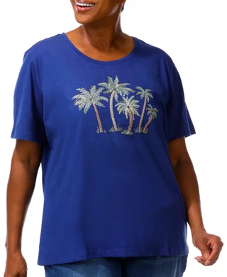 Thumbnail 2: Coral Bay Plus Short Sleeve Embellished Palm Tree Top 