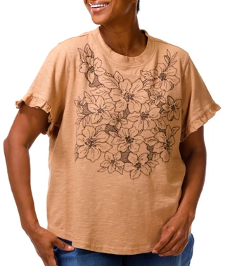 Thumbnail 1: Democracy Plus Floral Embroidered Ruffle Sleeve Top 