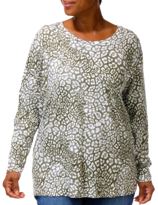 Thumbnail 2: Blue Sol Plus Long Sleeve Cheetah Print Scoop Neck Top 