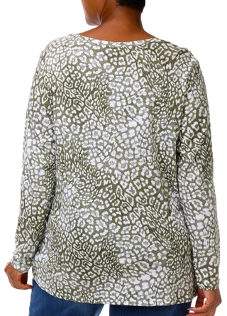 Thumbnail 4: Blue Sol Plus Long Sleeve Cheetah Print Scoop Neck Top 