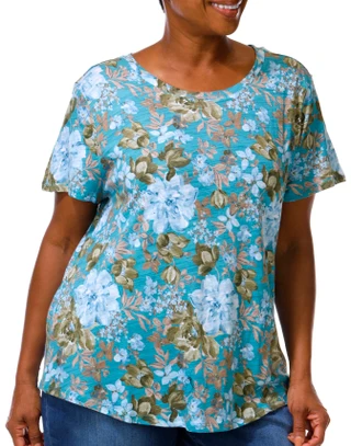 Thumbnail 3: Coral Bay Plus Short Sleeve Floral Print Scoop Neck Top 