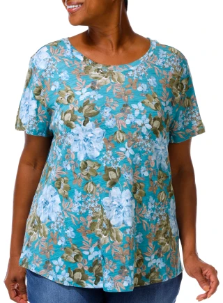 Thumbnail 1: Coral Bay Plus Short Sleeve Floral Print Scoop Neck Top 