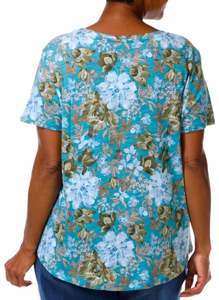 Thumbnail 4: Coral Bay Plus Short Sleeve Floral Print Scoop Neck Top 