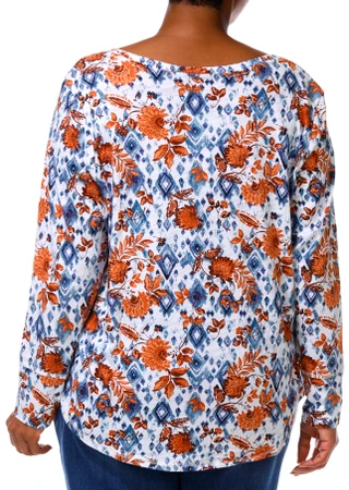 Thumbnail 6: Blue Sol Plus Long Sleeve Aztec Floral Print V-Neck Top  