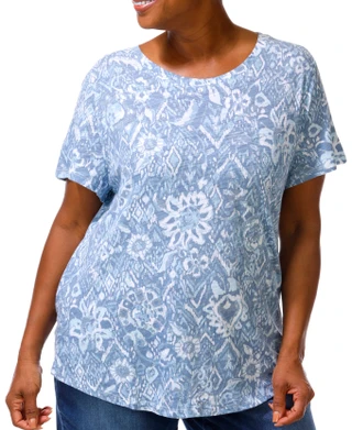 Thumbnail 1: Coral Bay Plus Short Sleeve Floral Damask Print Top 