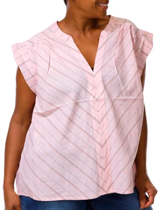Thumbnail 2: Liverpool Plus Cap Sleeve Chevron Stripe V Neck Top  