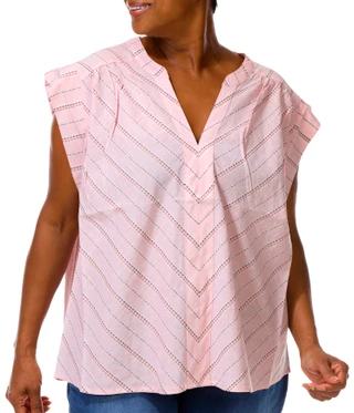 Thumbnail 1: Liverpool Plus Cap Sleeve Chevron Stripe V Neck Top  