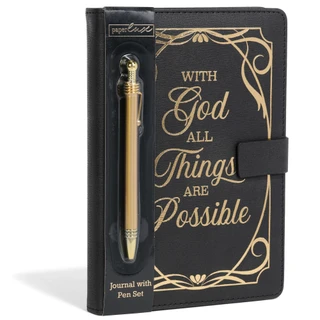 Thumbnail 1: Deejay Home Designs With God All Things Are Possible Leather Journal with Pen 
