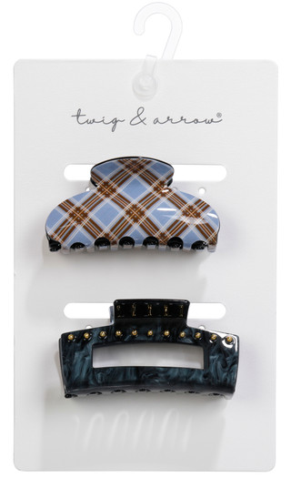 Thumbnail 2: TWIG & ARROW 2 Pc Plaid Stud Claw Clips 