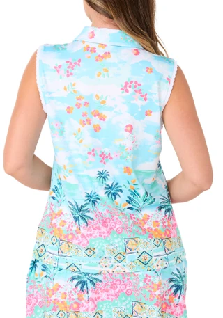 Thumbnail 2: Coral Bay Golf Petite Sleeveless Tropical Collage Golf Top 