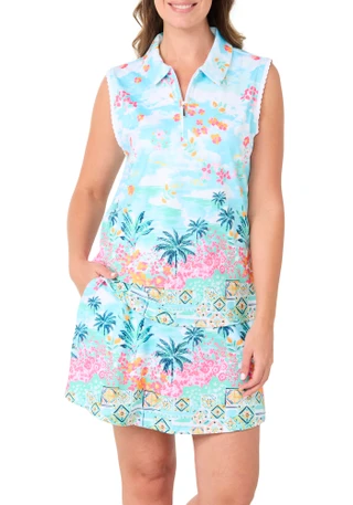 Thumbnail 5: Coral Bay Golf Petite Sleeveless Tropical Collage Golf Top 