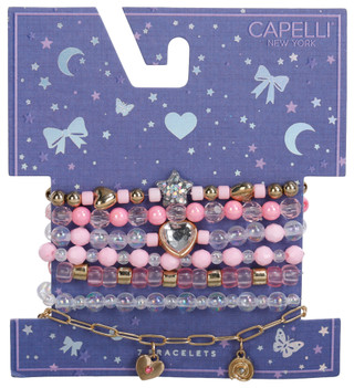 Thumbnail 1: Capelli 7 Pc Beaded Heart Bracelet Set 